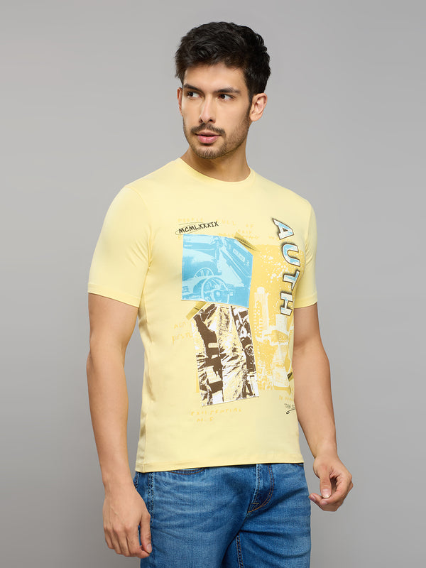 Men's Yellow Printed Slim Fit T-Shirts