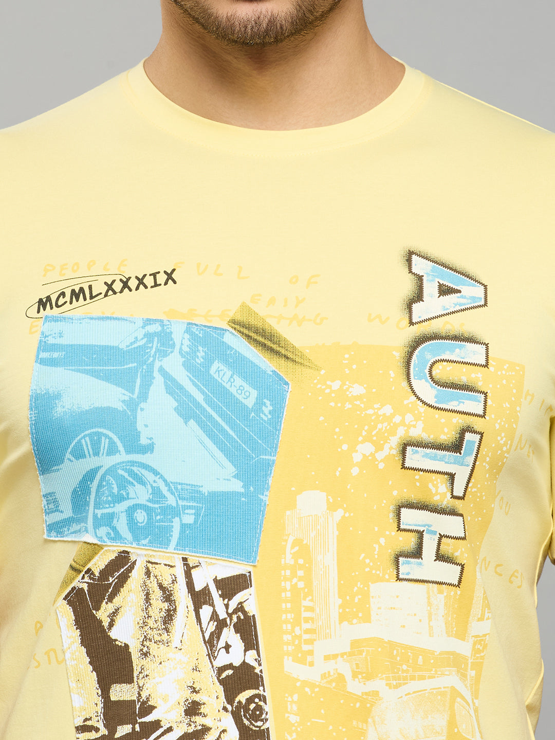 Men's Yellow Printed Slim Fit T-Shirts