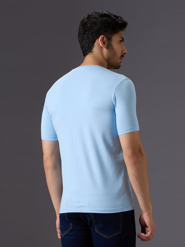 Men's Light Blue Printed Slim Fit T-Shirts