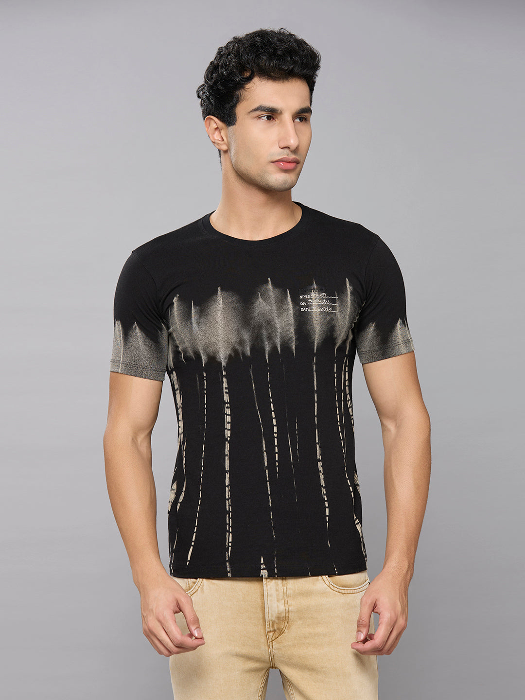 Men's Grey Printed Slim Fit T-Shirts