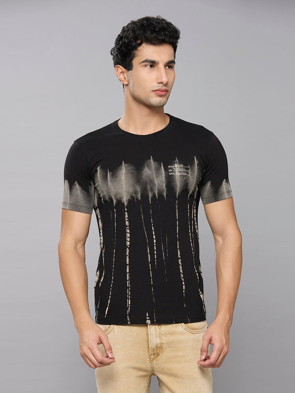 Men's Grey Printed Slim Fit T-Shirts