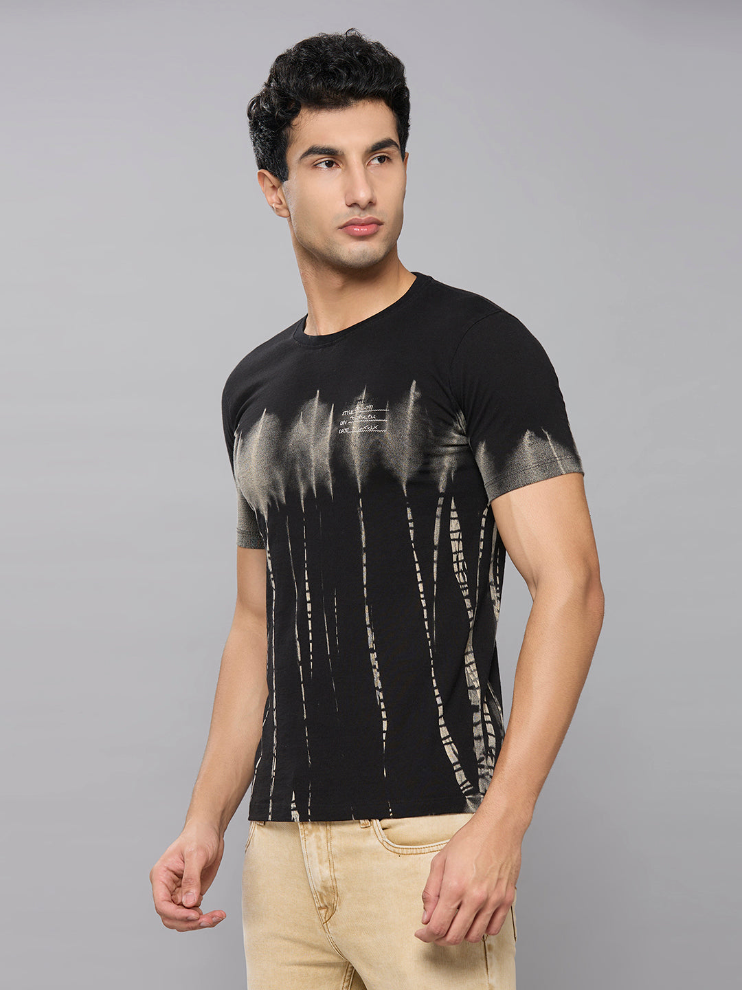 Men's Grey Printed Slim Fit T-Shirts