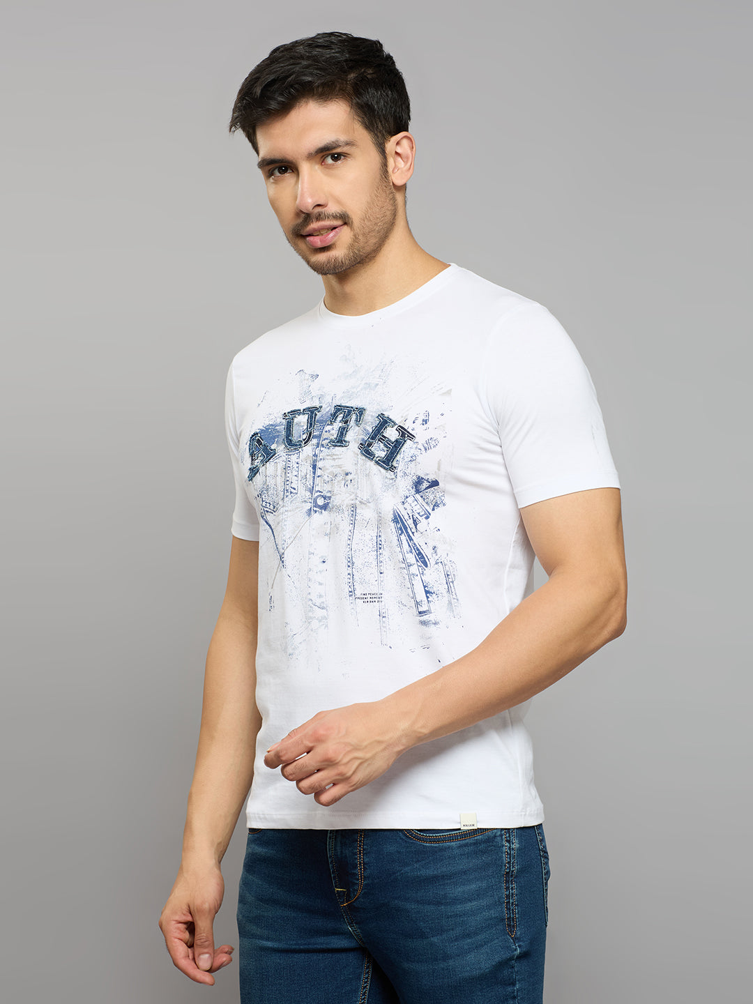 Men's White Printed Slim Fit T-Shirts
