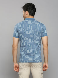 Men's Blue Printed Slim Fit T-Shirts