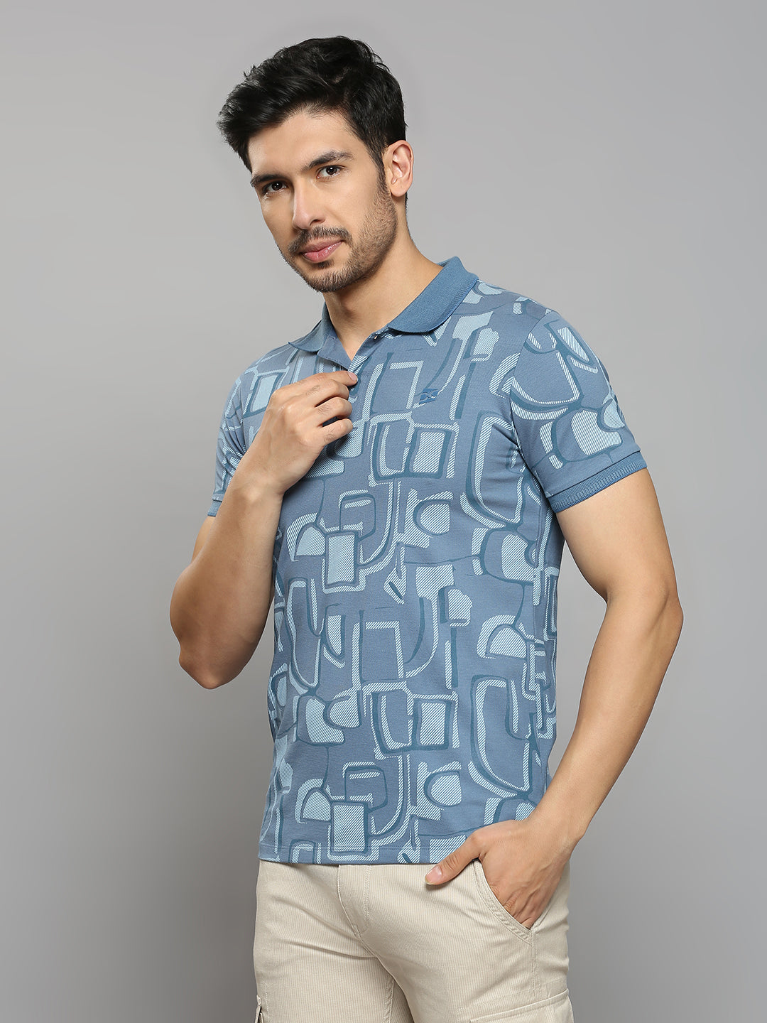 Men's Blue Printed Slim Fit T-Shirts