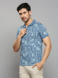 Men's Blue Printed Slim Fit T-Shirts