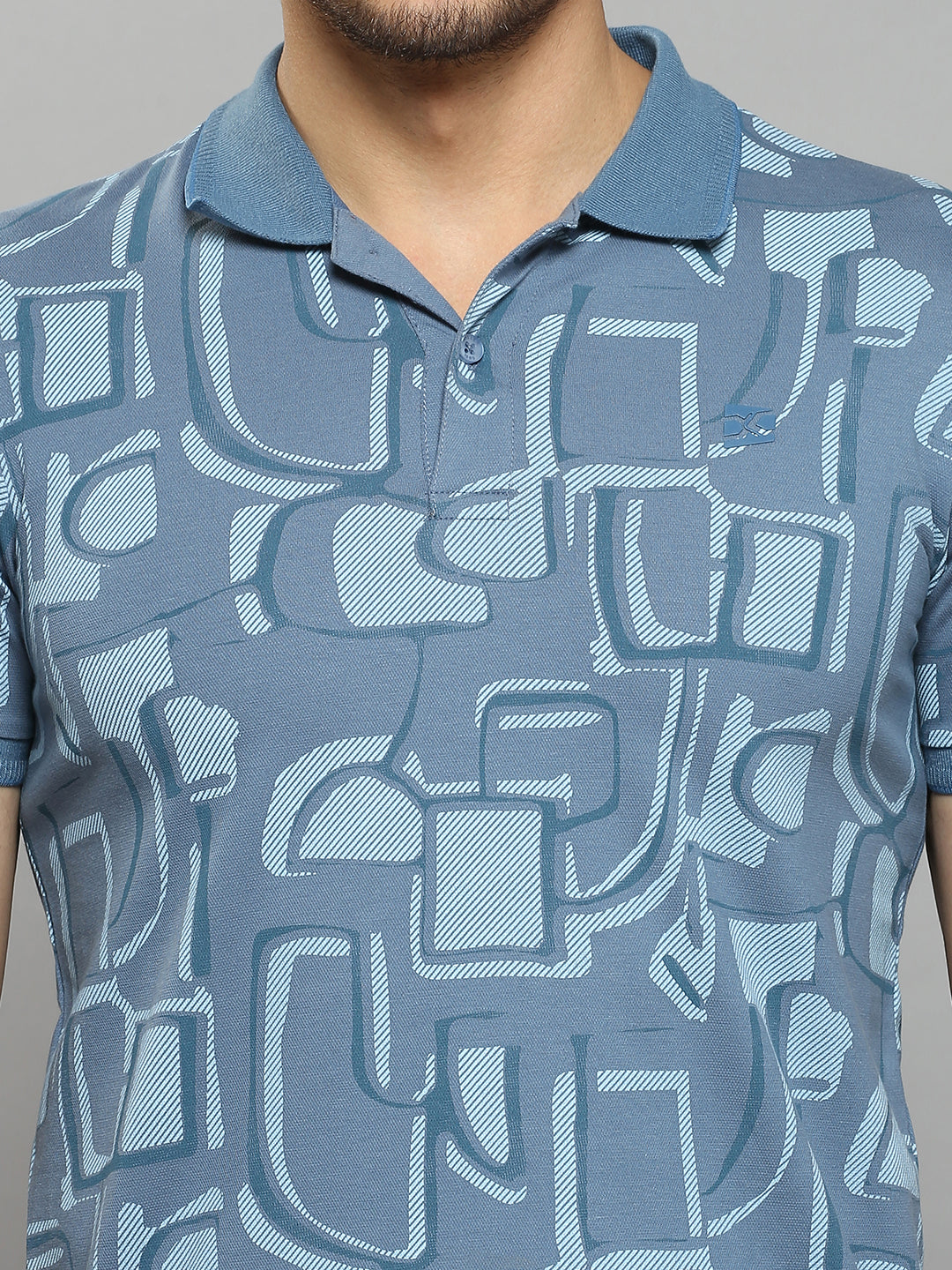 Men's Blue Printed Slim Fit T-Shirts