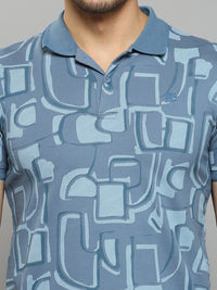 Men's Blue Printed Slim Fit T-Shirts