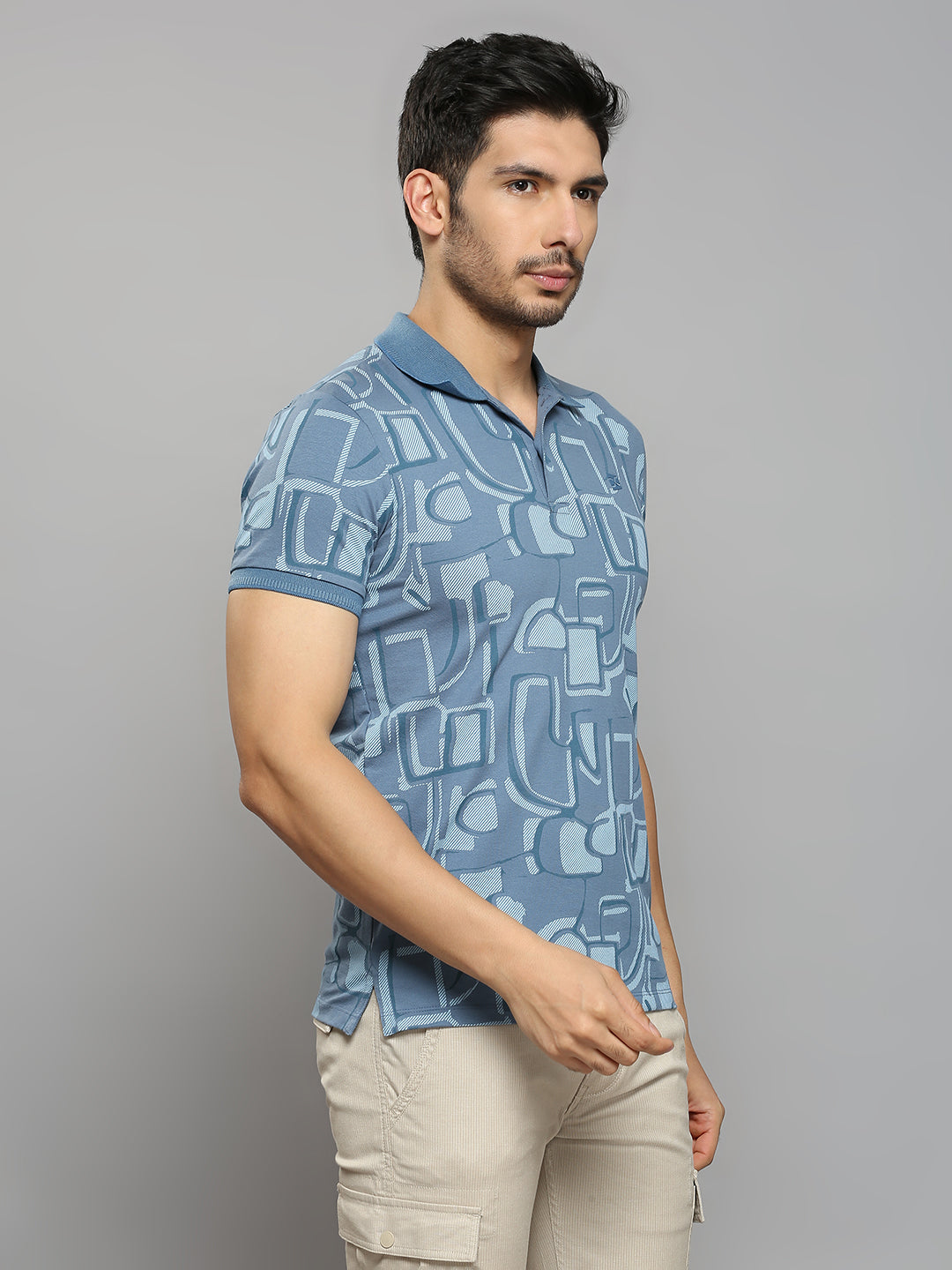 Men's Blue Printed Slim Fit T-Shirts