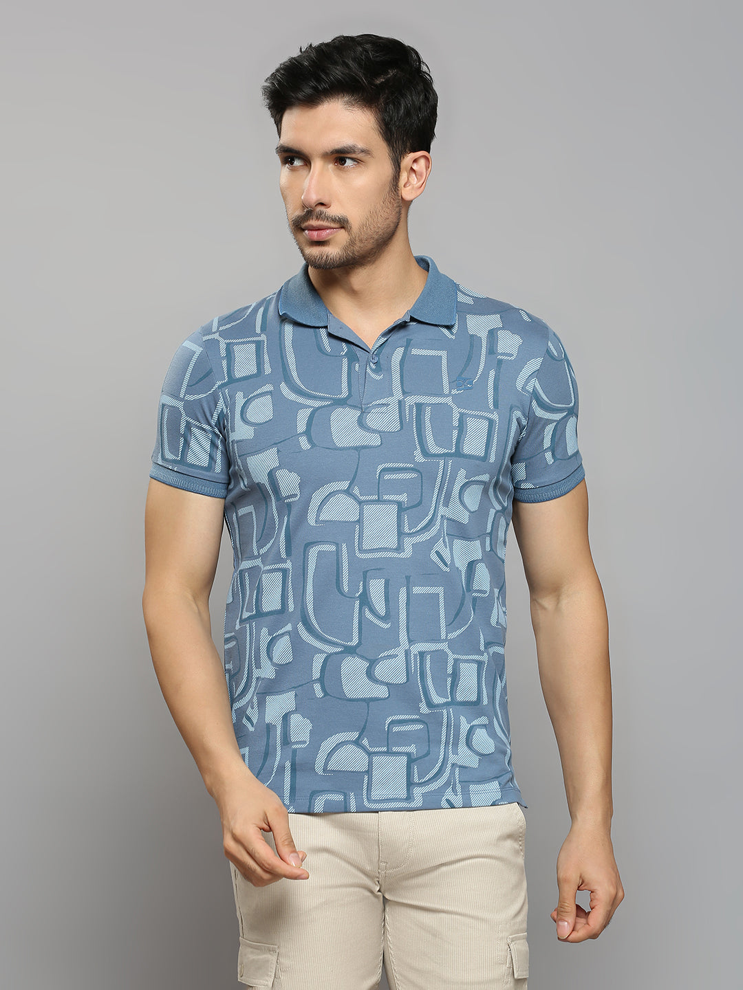 Men's Blue Printed Slim Fit T-Shirts