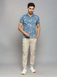 Men's Blue Printed Slim Fit T-Shirts