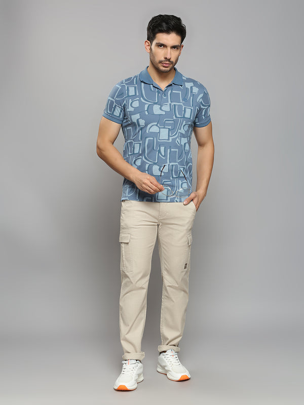 Men's Blue Printed Slim Fit T-Shirts
