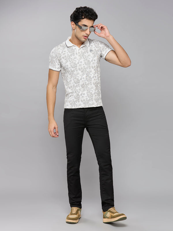 Men's White Printed Slim Fit T-Shirts
