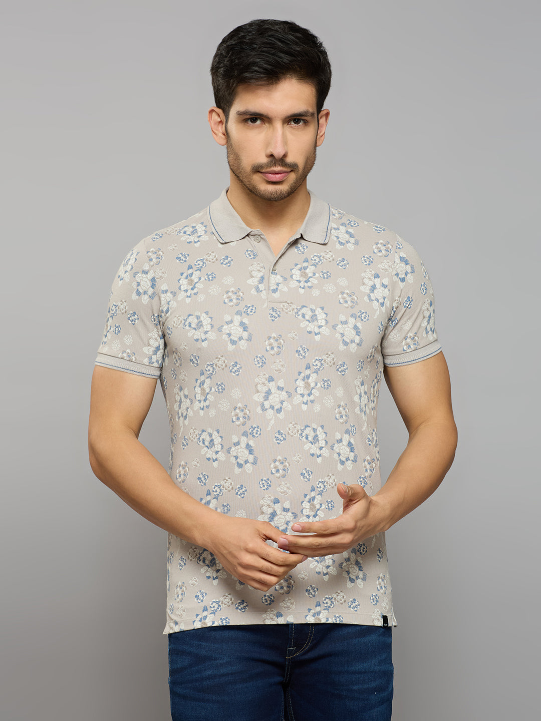 Men's Grey Printed Slim Fit T-Shirts