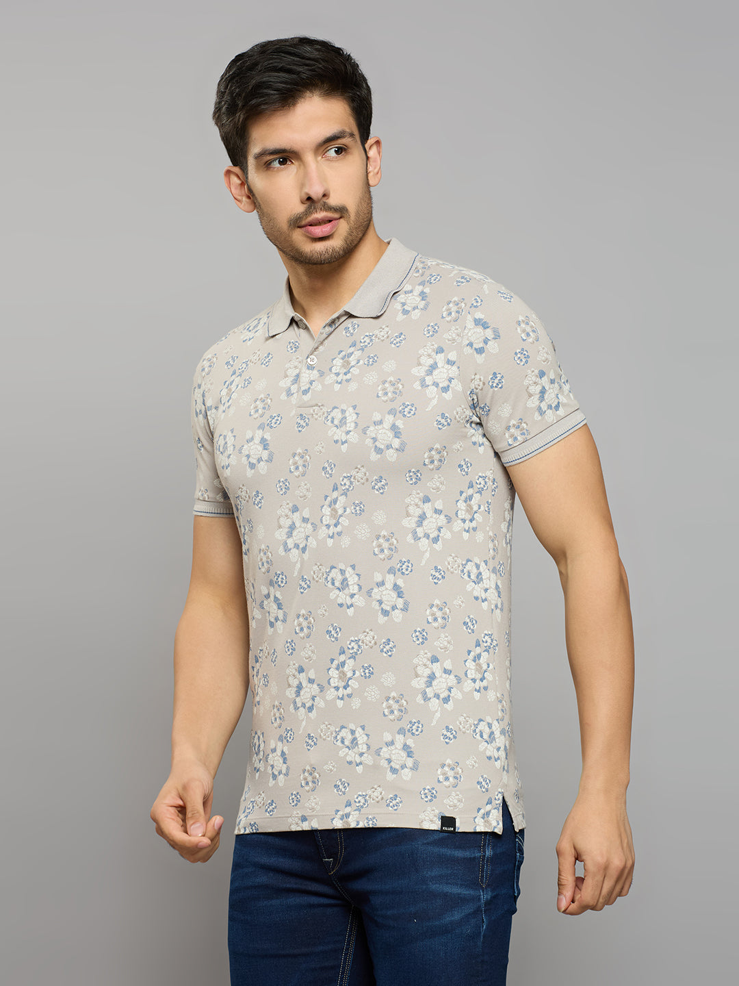 Men's Grey Printed Slim Fit T-Shirts