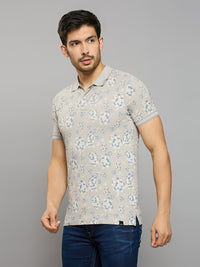 Men's Grey Printed Slim Fit T-Shirts