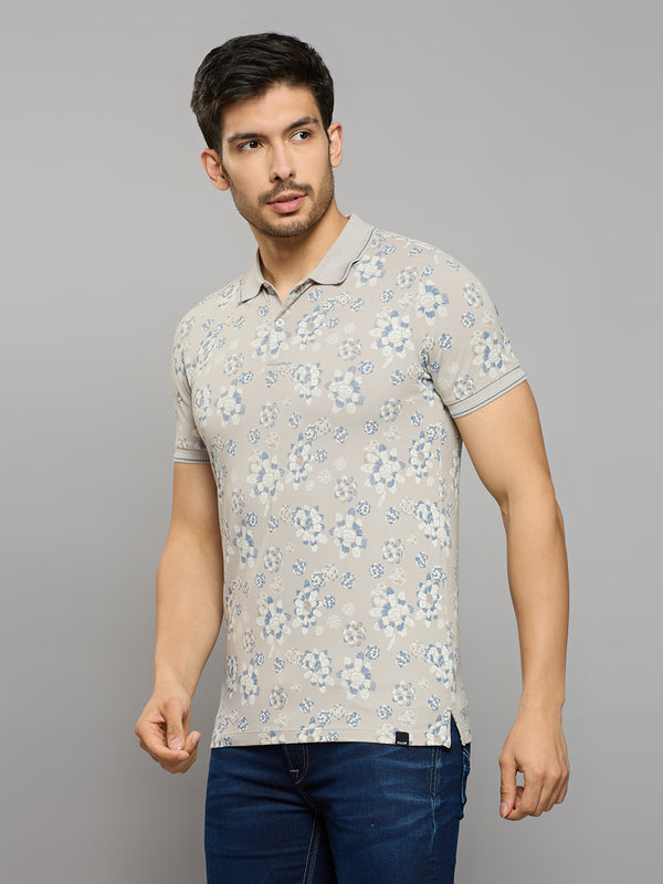 Men's Grey Printed Slim Fit T-Shirts