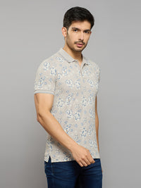 Men's Grey Printed Slim Fit T-Shirts