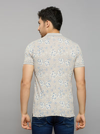 Men's Grey Printed Slim Fit T-Shirts