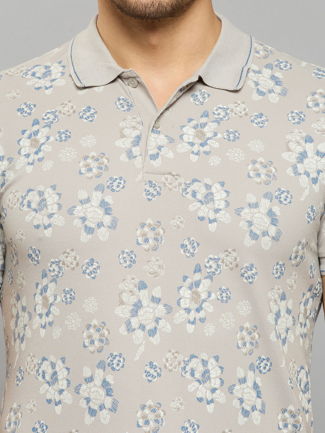 Men's Grey Printed Slim Fit T-Shirts