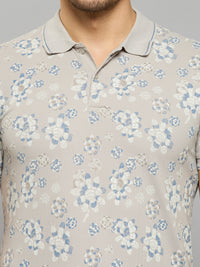 Men's Grey Printed Slim Fit T-Shirts