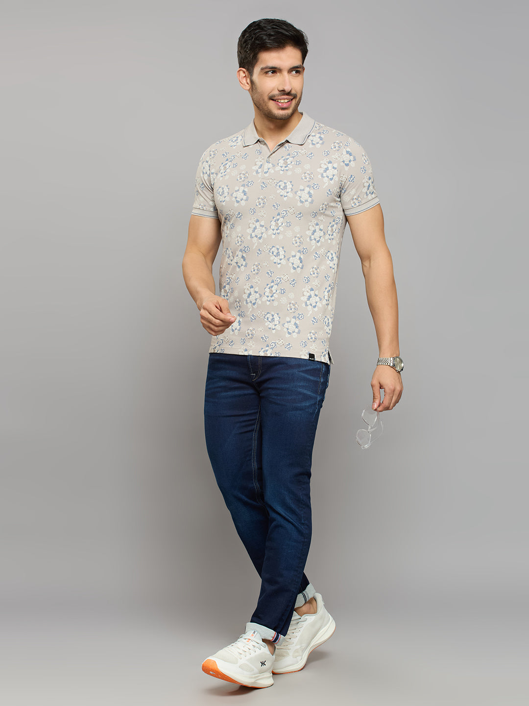 Men's Grey Printed Slim Fit T-Shirts