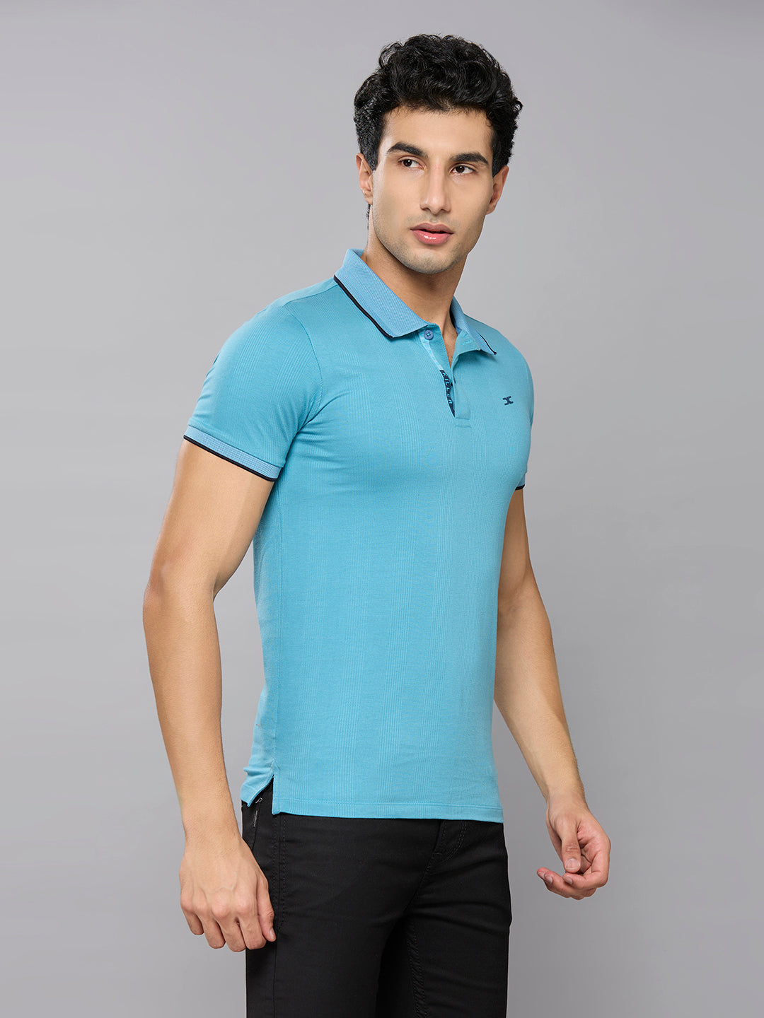 Men's Blue Printed Slim Fit T-Shirts