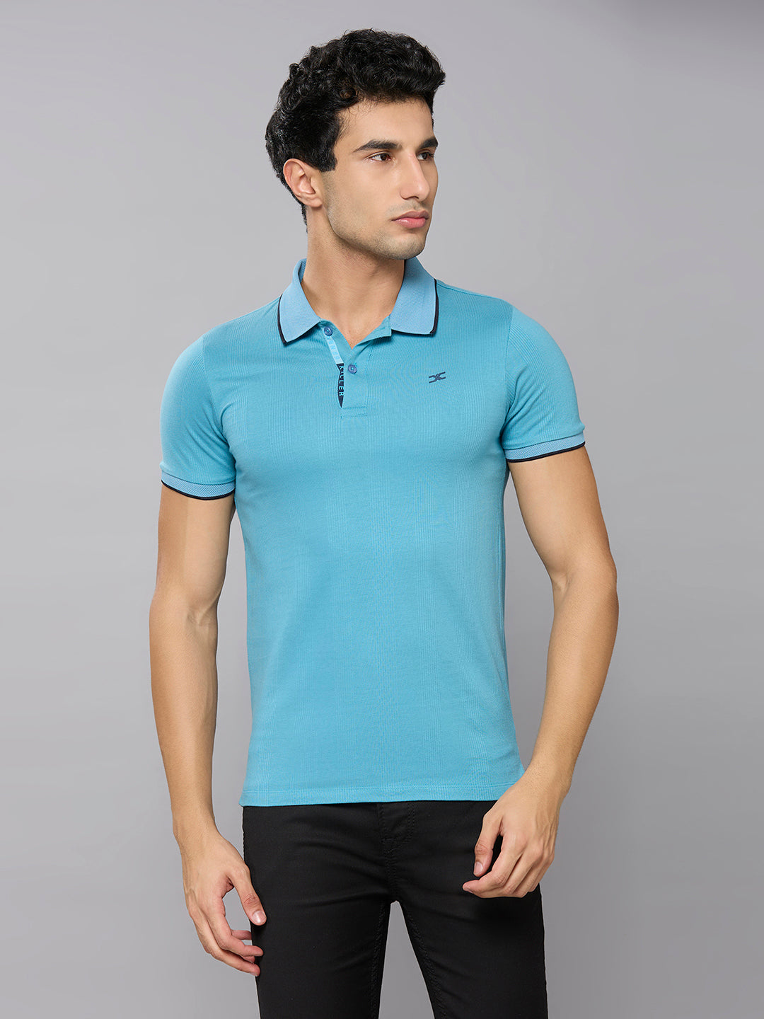 Men's Blue Printed Slim Fit T-Shirts