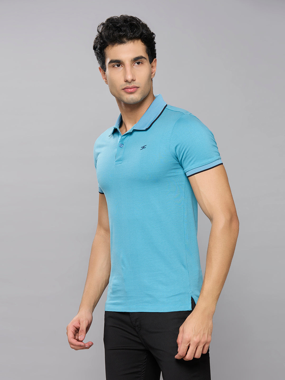 Men's Blue Printed Slim Fit T-Shirts
