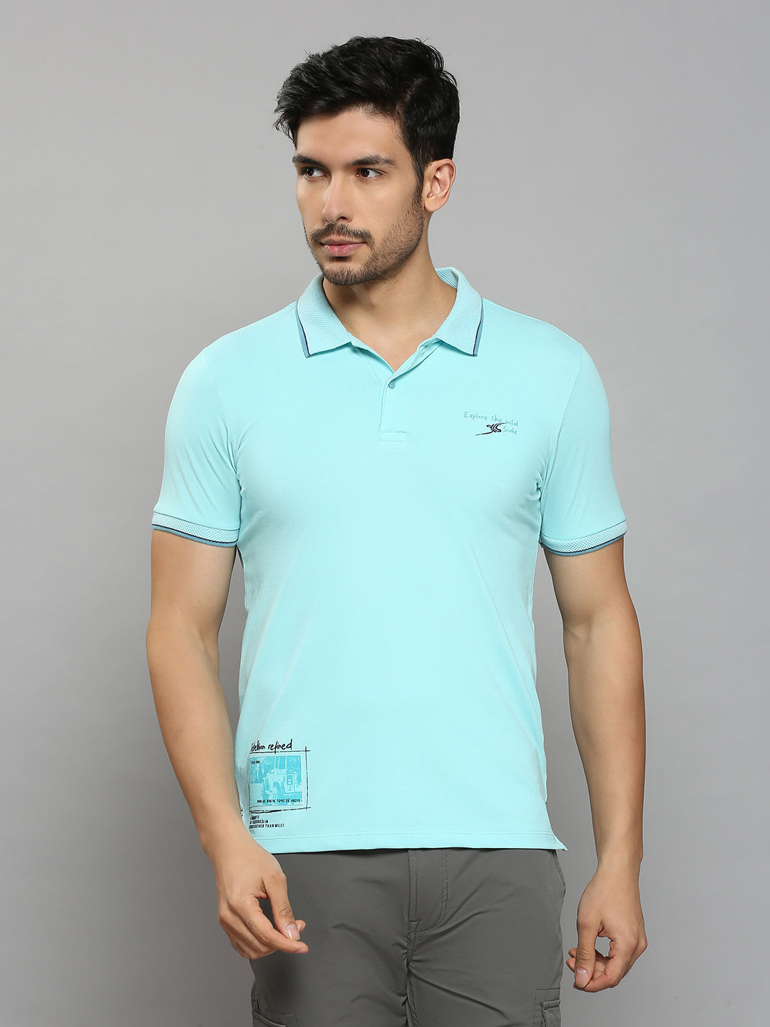 Men's Blue Printed Slim Fit T-Shirts