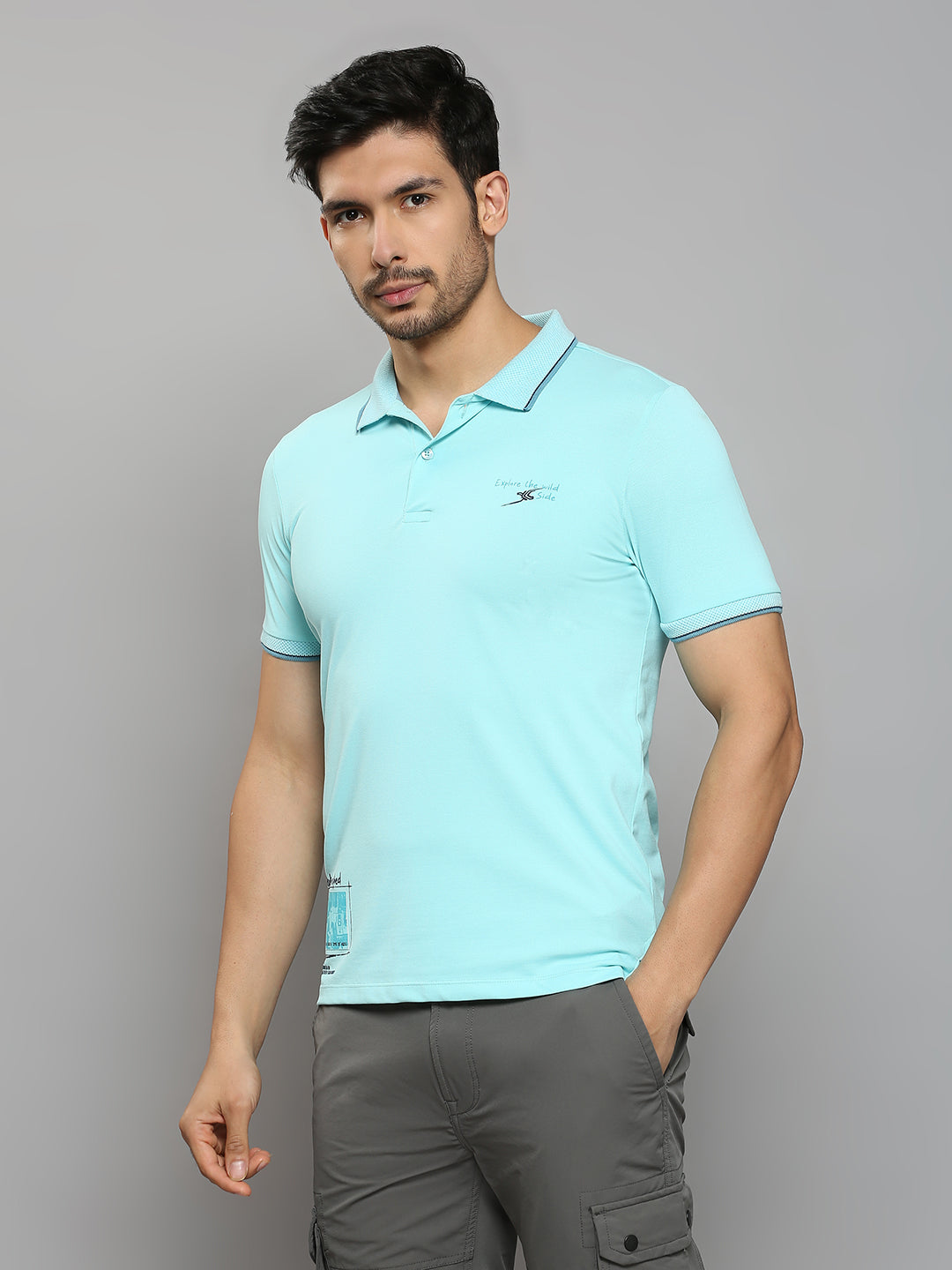 Men's Blue Printed Slim Fit T-Shirts