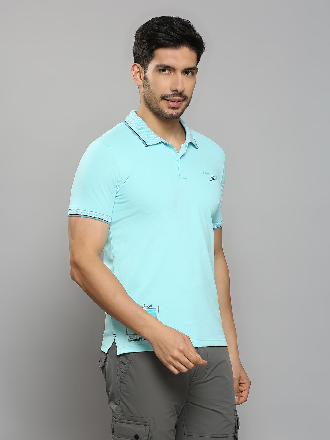 Men's Blue Printed Slim Fit T-Shirts