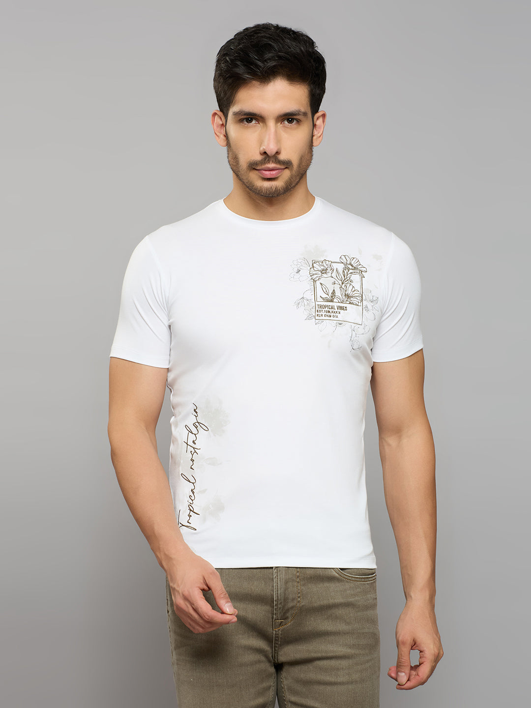 Men's White Printed Slim Fit T-Shirts