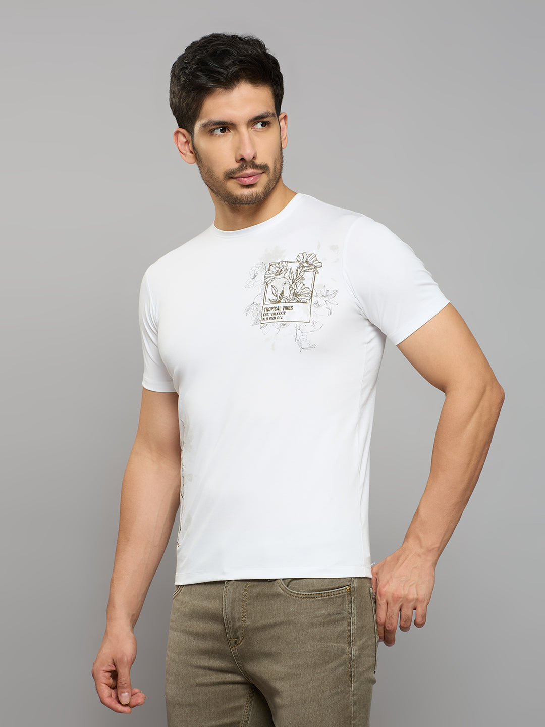 Men's White Printed Slim Fit T-Shirts