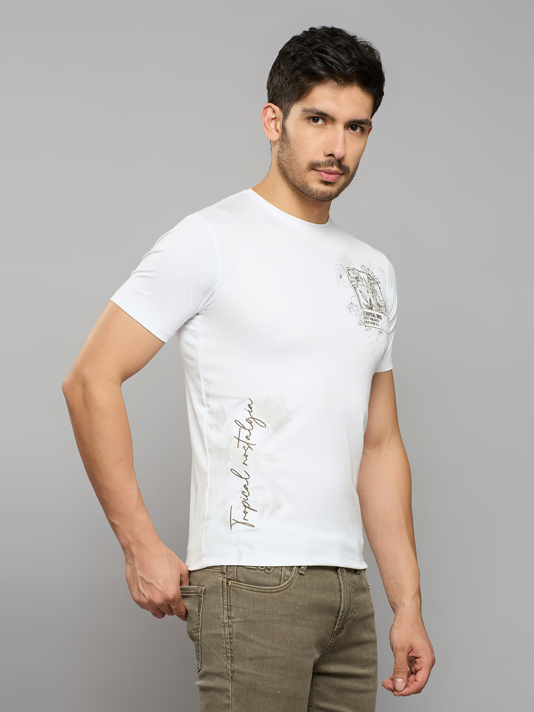 Men's White Printed Slim Fit T-Shirts