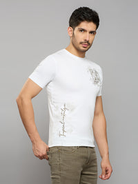 Men's White Printed Slim Fit T-Shirts