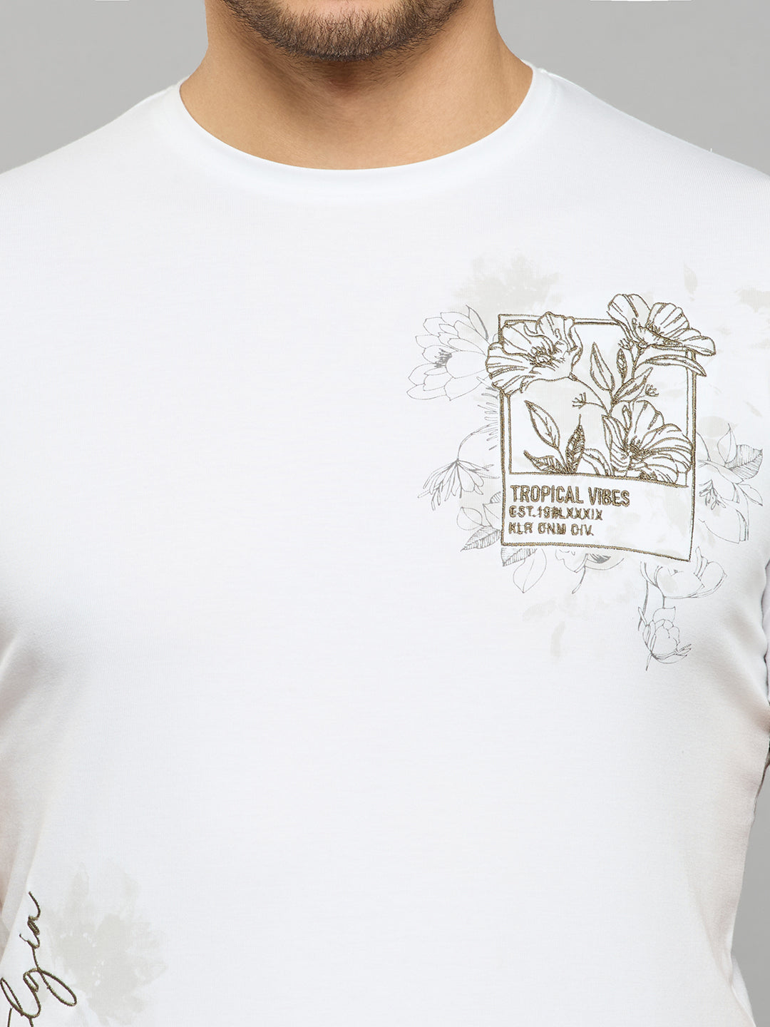 Men's White Printed Slim Fit T-Shirts