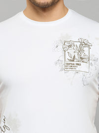 Men's White Printed Slim Fit T-Shirts