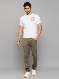 Men's White Printed Slim Fit T-Shirts
