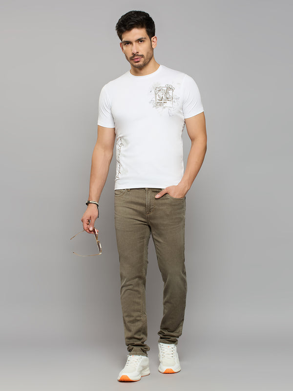 Men's White Printed Slim Fit T-Shirts