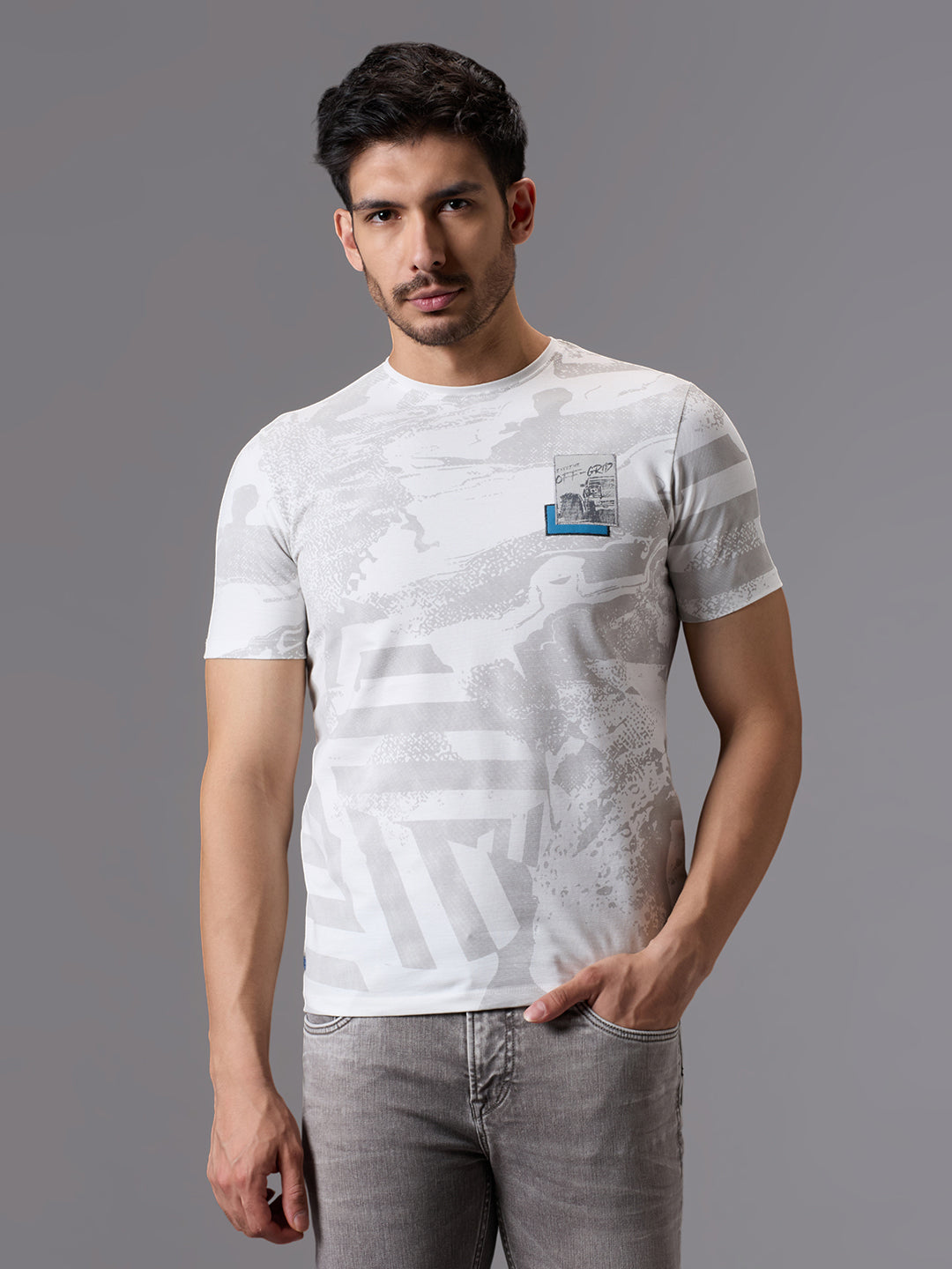 Men's White Printed Slim Fit T-Shirts