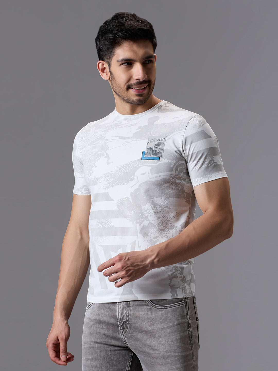 Men's White Printed Slim Fit T-Shirts