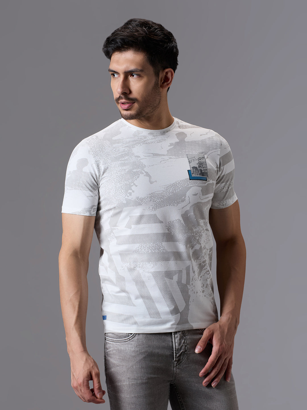 Men's White Printed Slim Fit T-Shirts