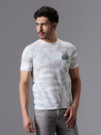Men's White Printed Slim Fit T-Shirts