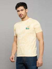Men's Beige Printed Slim Fit T-Shirts