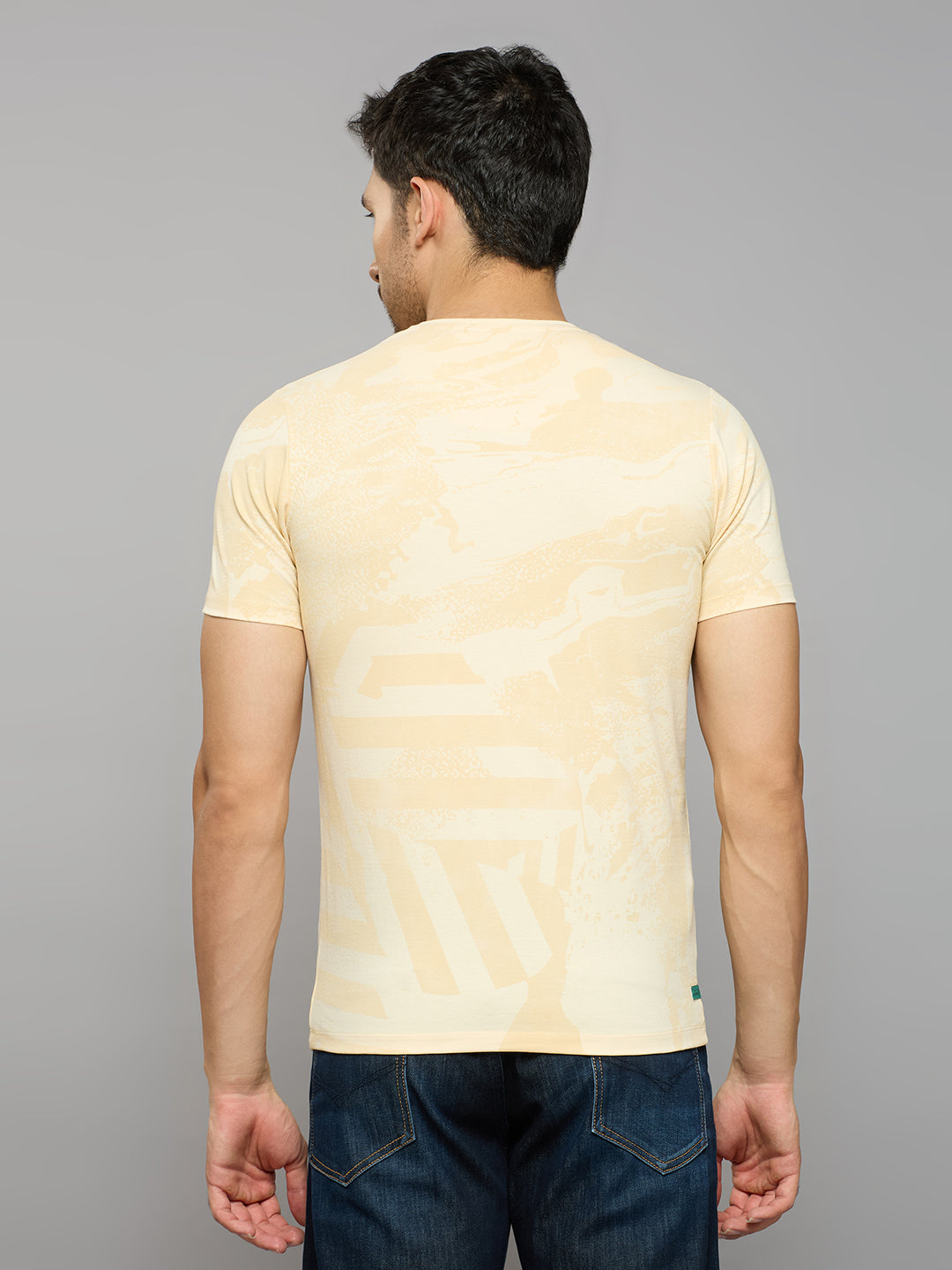 Men's Beige Printed Slim Fit T-Shirts