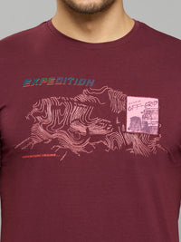 Men's Wine Printed Slim Fit T-Shirts