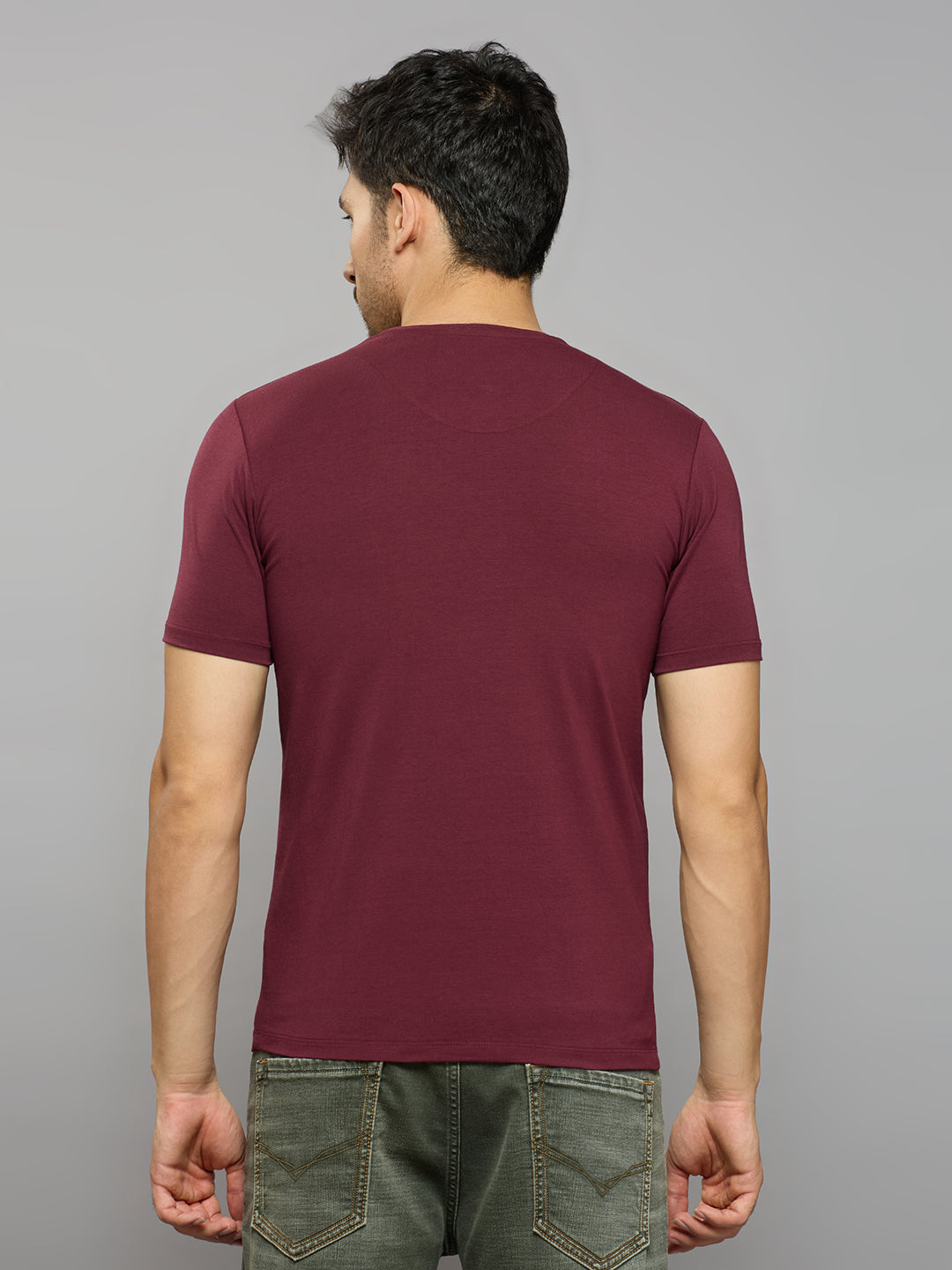 Men's Wine Printed Slim Fit T-Shirts