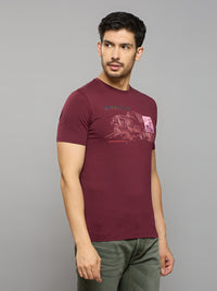 Men's Wine Printed Slim Fit T-Shirts