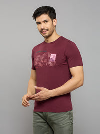 Men's Wine Printed Slim Fit T-Shirts